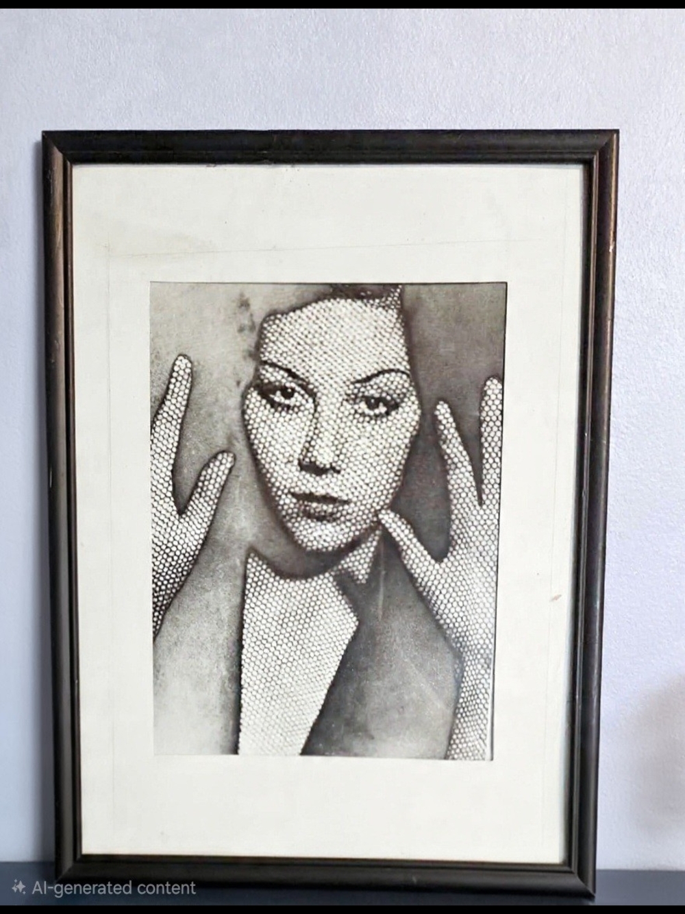 This framed Surreal artwork is a print of "Woman Behind Veil" by Man Ray 12"x14"
